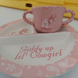 Pink Giddy Up Lil Cowgirl Themed Kids Dish Set
